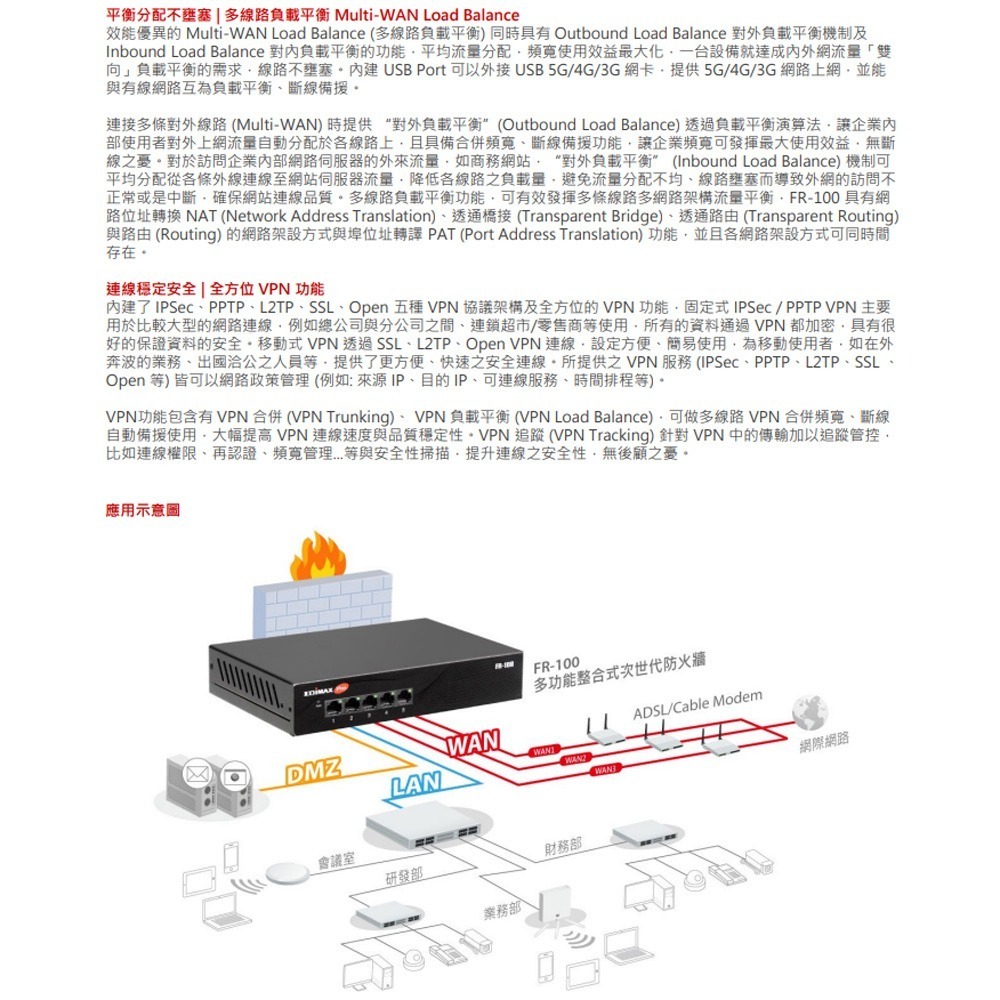 昌運監視器 EDIMAX 訊舟 FR-100 多功能整合式次世代防火牆-細節圖3