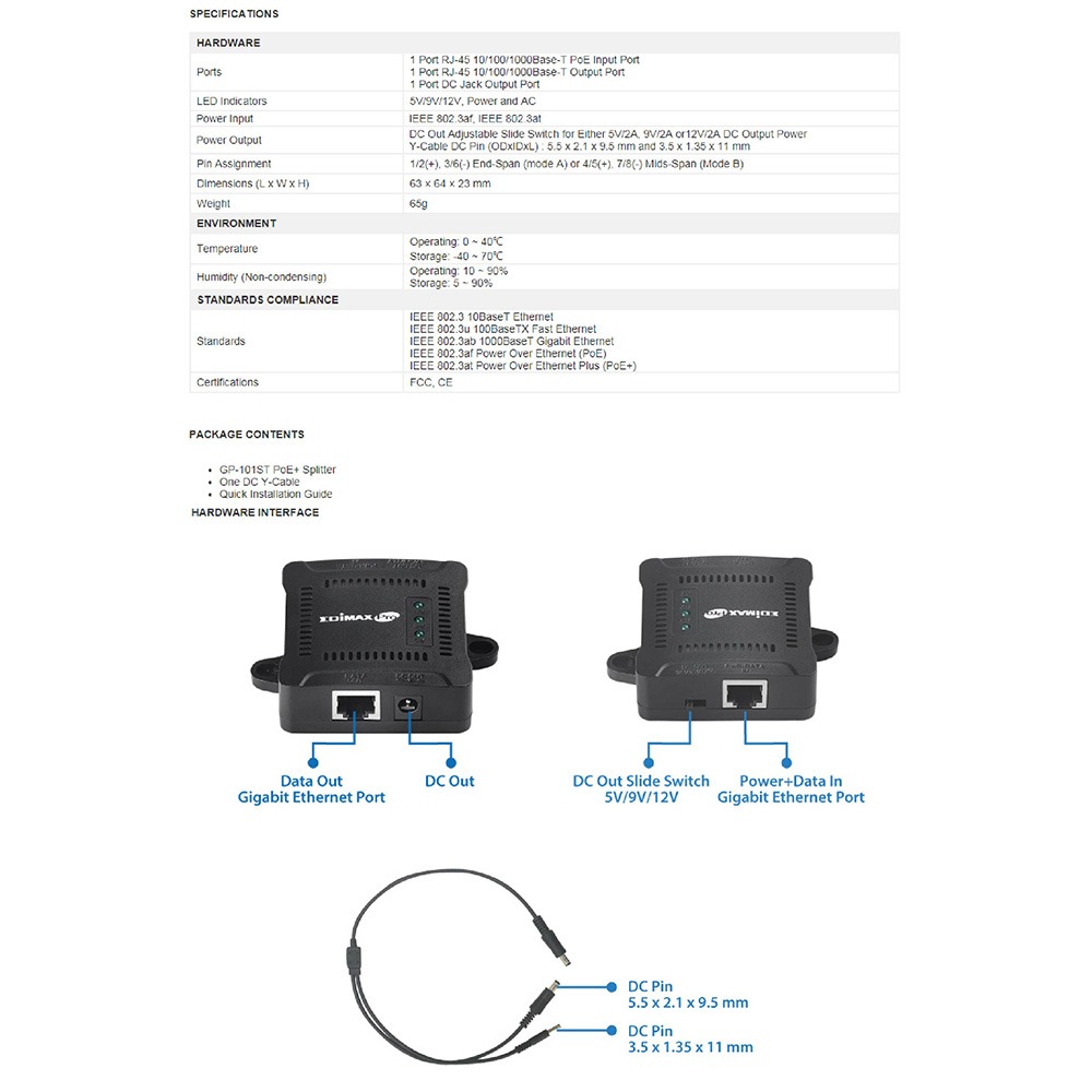 昌運監視器 EDIMAX 訊舟 GP-101ST Splitter 網路電源分離器-細節圖2