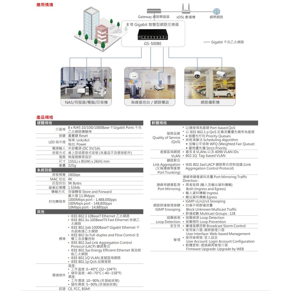 昌運監視器 EDIMAX 訊舟 GS-5008E 8埠 Gigabit 智慧型網路交換器-細節圖3