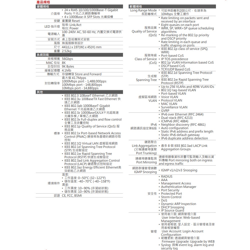 昌運監視器 EDIMAX 訊舟 GS-5424G 24埠Gigabit及4埠SFP智慧型網管高速網路交換器-細節圖4