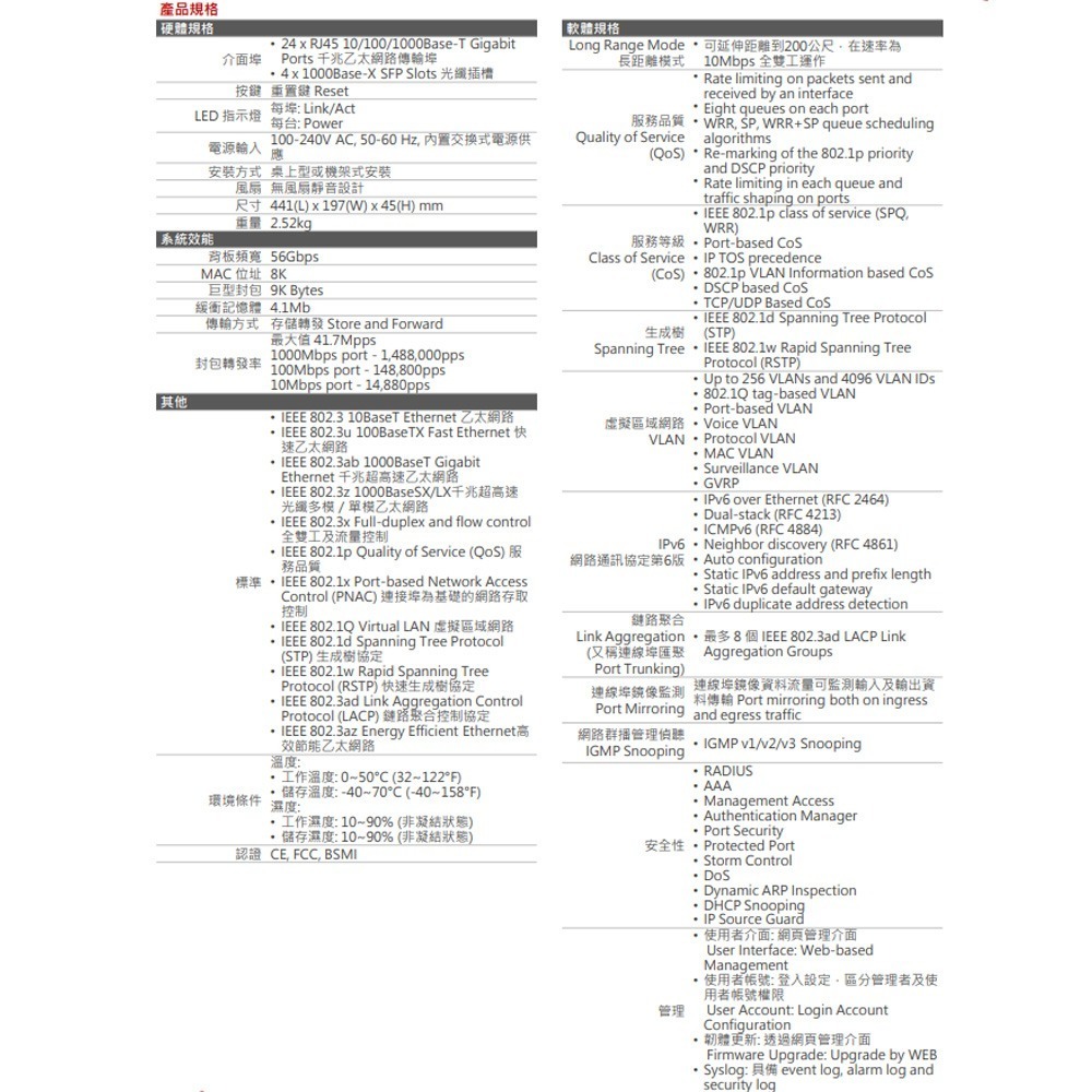 昌運監視器 EDIMAX 訊舟 GS-5424G (MIT) 24埠Gigabit及4埠SFP智慧型網管高速網路交換器-細節圖4