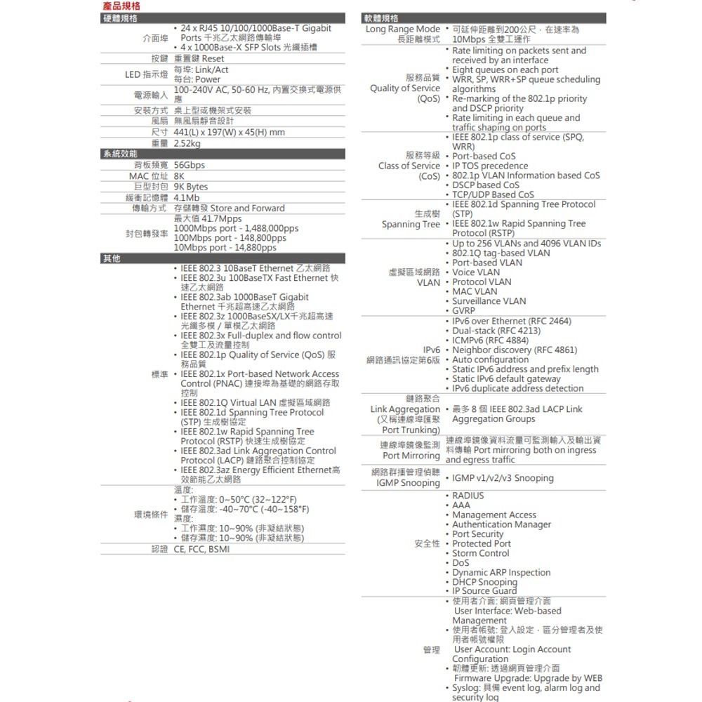 昌運監視器 EDIMAX 訊舟 GS-5424G (MIT) 24埠Gigabit及4埠SFP智慧型網管高速網路交換器-細節圖4