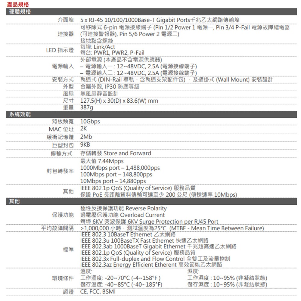 昌運監視器 EDIMAX 訊舟 IGS-1005 5埠 工業用寬溫網路交換器-細節圖4