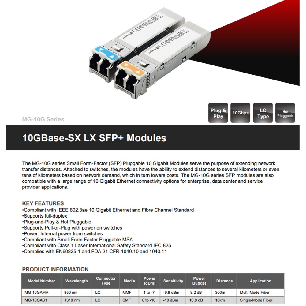 昌運監視器 EDIMAX 訊舟 MG-10G 10GBase-SX LX SFP+ 光纖模組-細節圖2