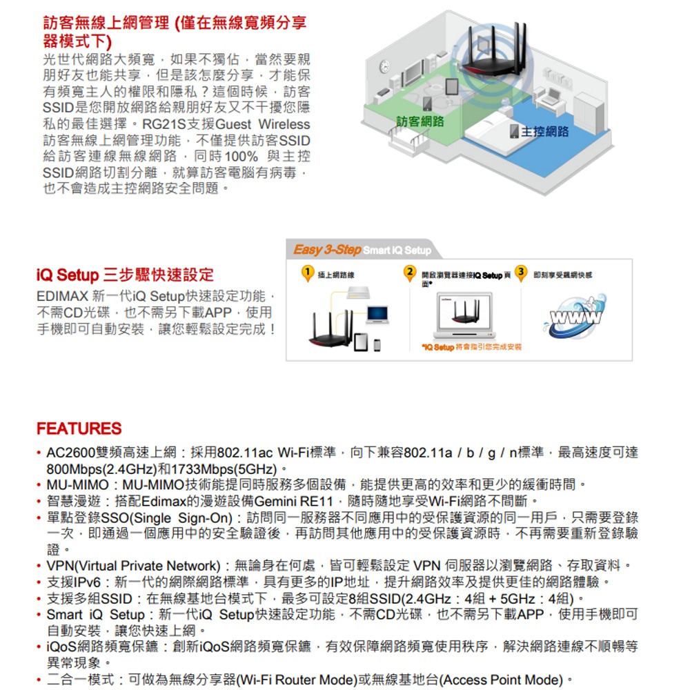 昌運監視器 EDIMAX 訊舟 RG21S AC2600 MU-MIMO 智慧漫遊無線網路分享器-細節圖4