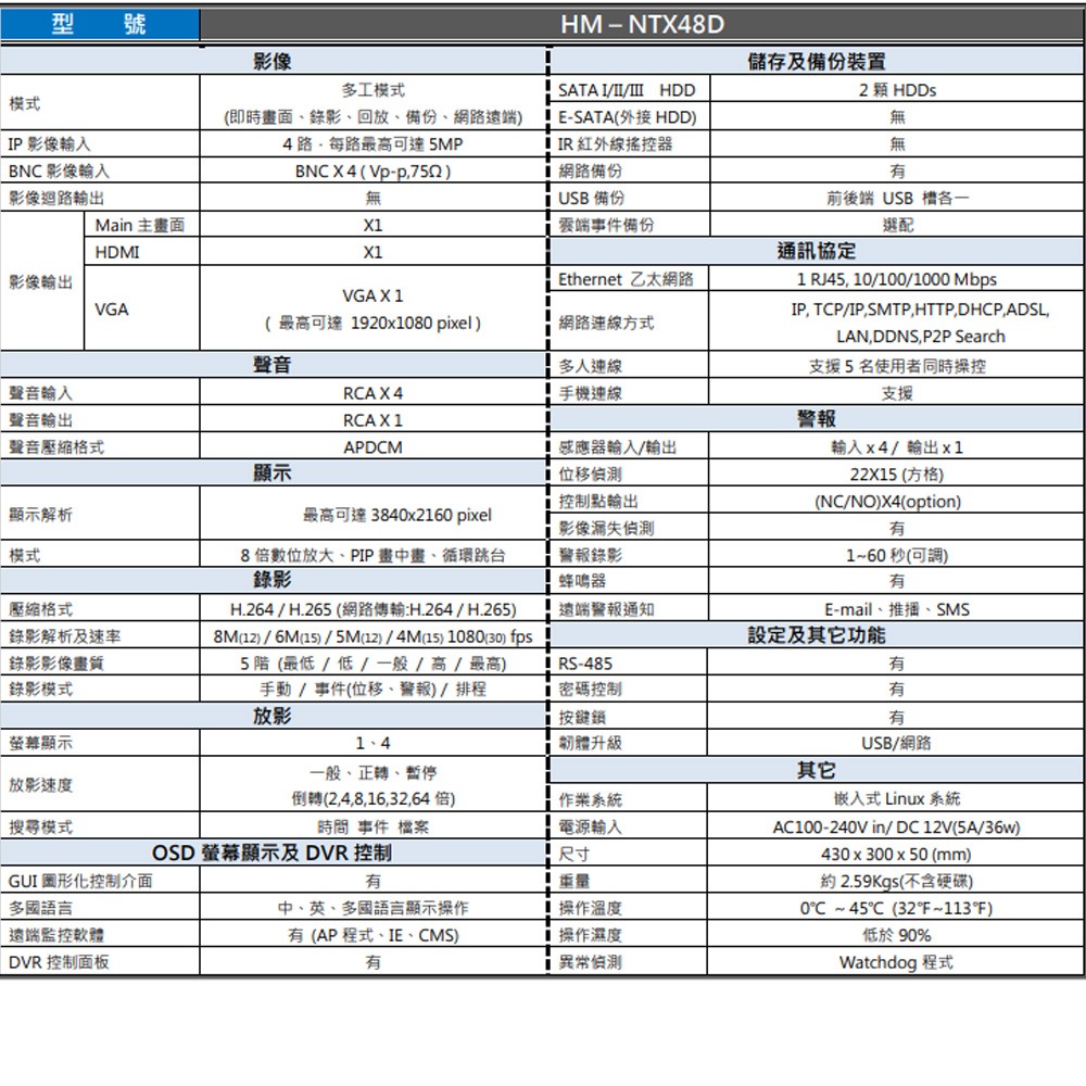 昌運監視器 環名HME HM-NTX48D 8MP H.265 4CH 監視錄影主機 XVR-細節圖2