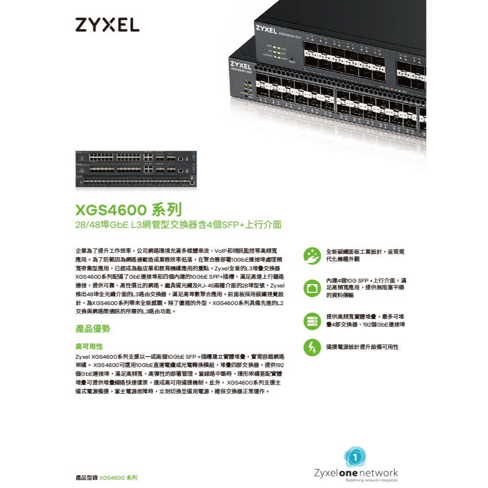 昌運監視器 ZYXEL 合勤 XGS4600-32 28埠GbE L3網管型交換器4埠SFP+ 100/1000Mbp-細節圖2