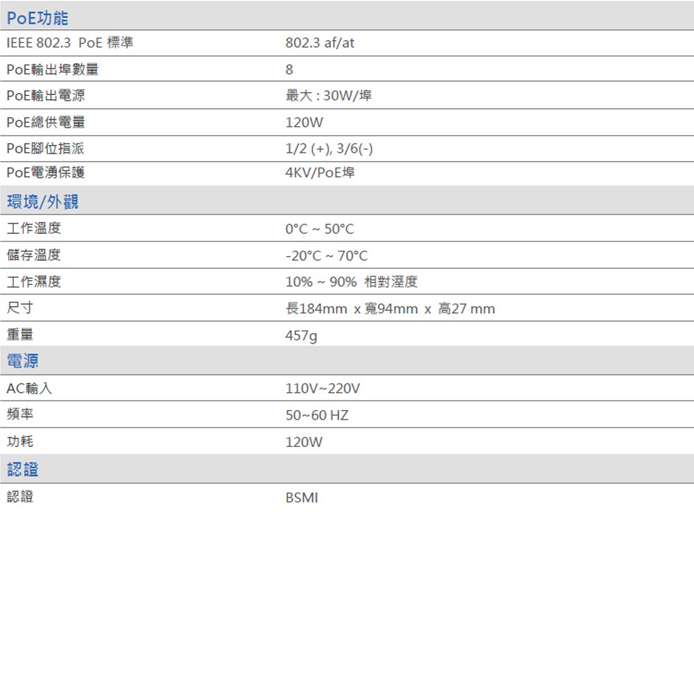 昌運監視器 VIVOTEK 晶睿 AW-GEL-105B-120 8+2埠 輕網管型PoE交換器-細節圖3