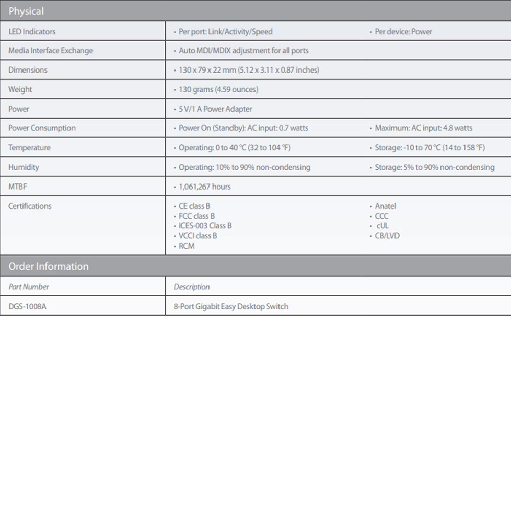 昌運監視器 D-LINK 友訊 DGS-1008A 8埠 Gigabit 桌上型無網管交換器-細節圖3