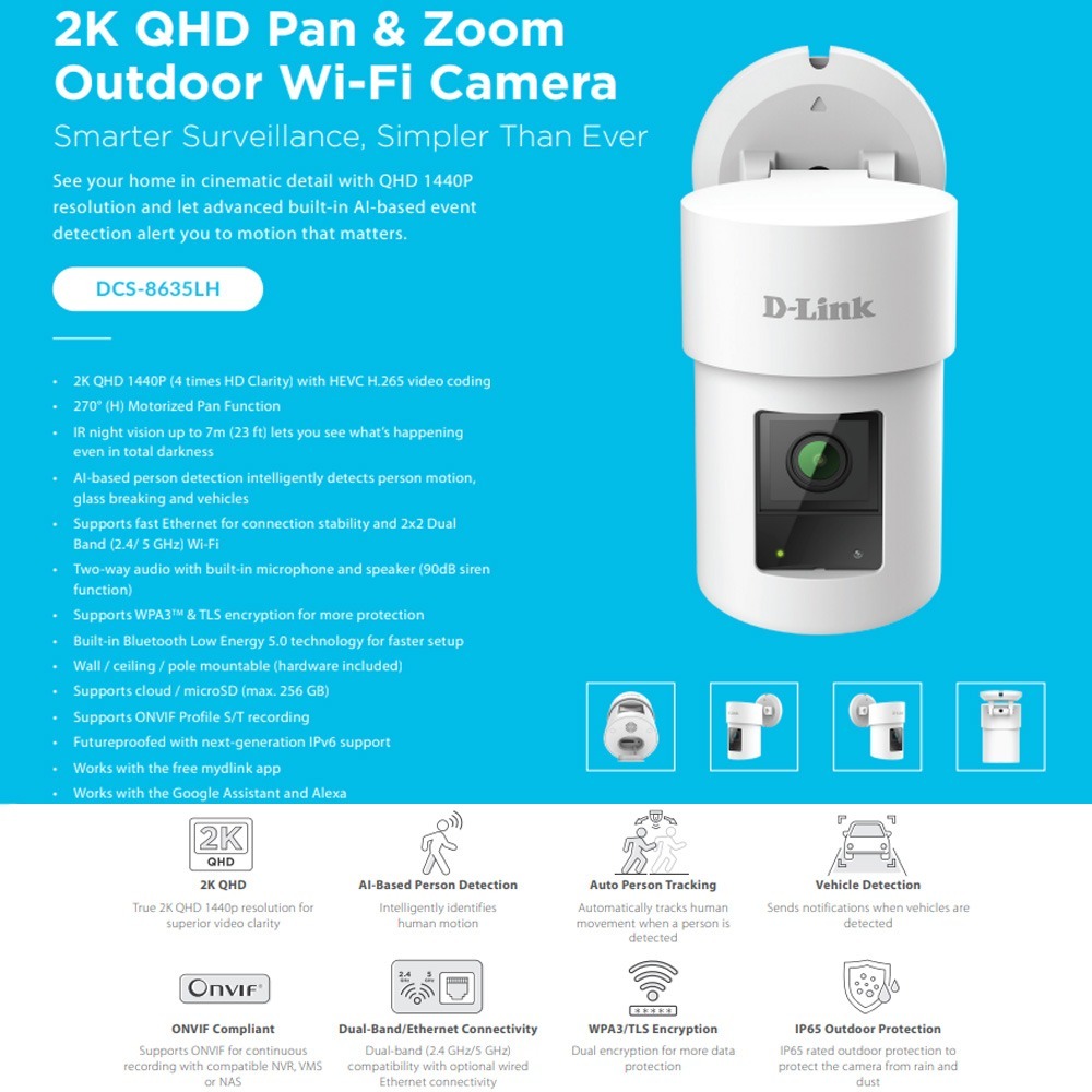 昌運監視器 D-LINK 友訊 DCS-8635LH 400萬畫素 QHD 旋轉式戶外無線網路攝影機-細節圖2