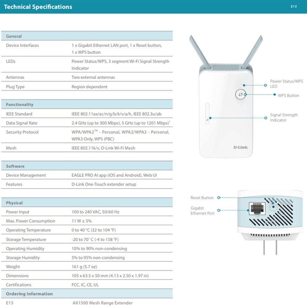 昌運監視器 D-LINK 友訊 E15 AX1500 Wi-Fi 6 無線延伸器-細節圖3