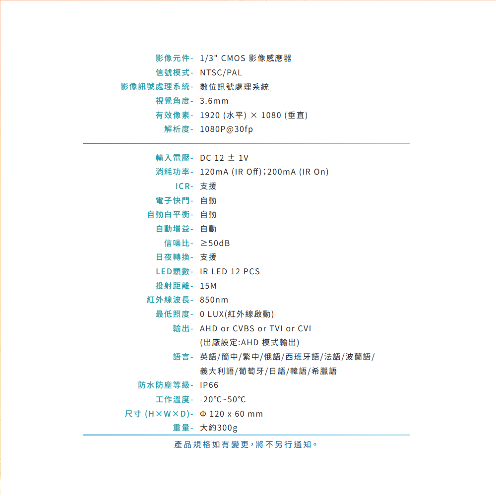 昌運監視器 VACRON VCF-57282HD  200萬畫素清晰高畫質 AHD紅外線攝影機 請來電洽詢-細節圖2