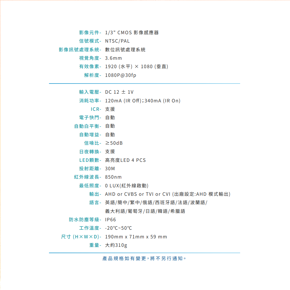 昌運監視器 VACRON VCF-5760U 200萬畫素高畫質 AHD紅外線攝影機 請來電洽詢-細節圖2