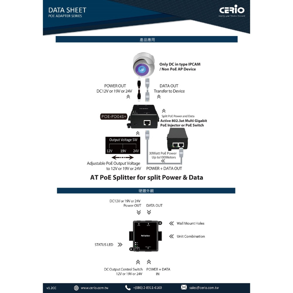 昌運監視器 POE-PD04S 防護隔離型網路電源接收分配器 10/100/1000M Multi Gigabit-細節圖3