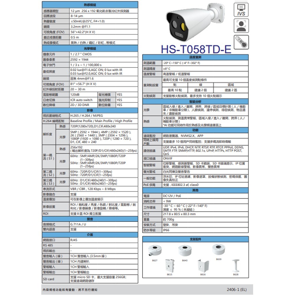 昌運監視器 昇銳 HS-T058TD-E 500萬熱感應槍型網路攝影機 紅外線20M~30M 請來電洽詢-細節圖3