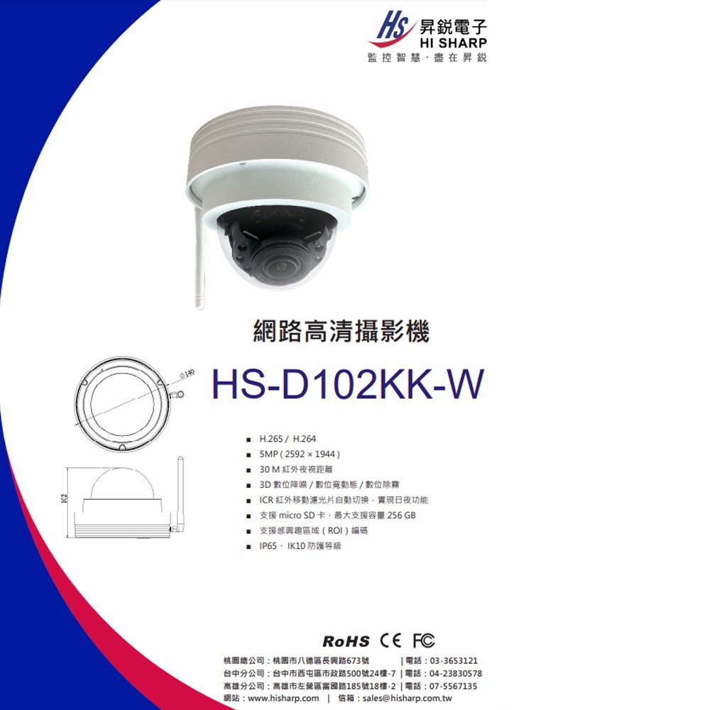 昌運監視器 昇銳 HS-D102KK-W 500萬 2.8-12mm變焦 紅外線防水半球網路攝影機 紅外線30M-細節圖2