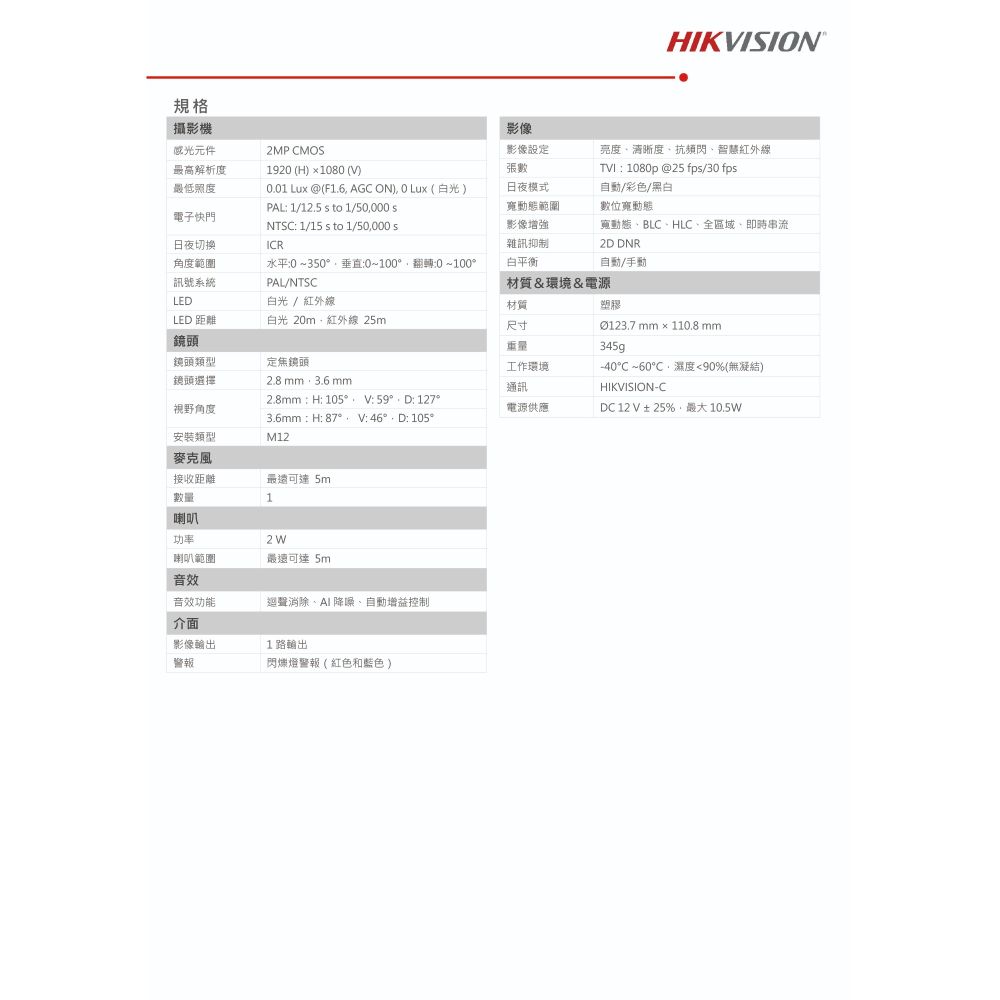 昌運監視器 海康 DS-2CE70D0T-PTLXTS 200萬 雙向對講警報半球型PT攝影機 紅外線25M 智慧雙光-細節圖3