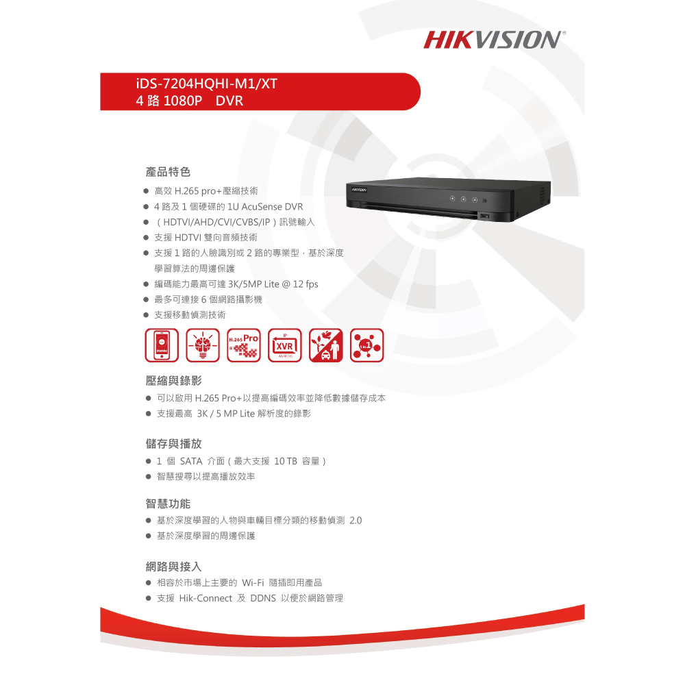 昌運監視器 海康 iDS-7204HQHI-M1/XT 4路1080P DVR 硬碟錄影機 人臉辨識 人車分析-細節圖2