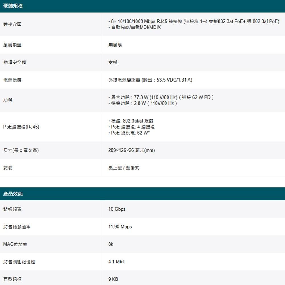 TP-LINK 昌運監視器 Festa FS308GP 8埠 Gigabit 智慧型交換器 含4埠PoE+-細節圖3