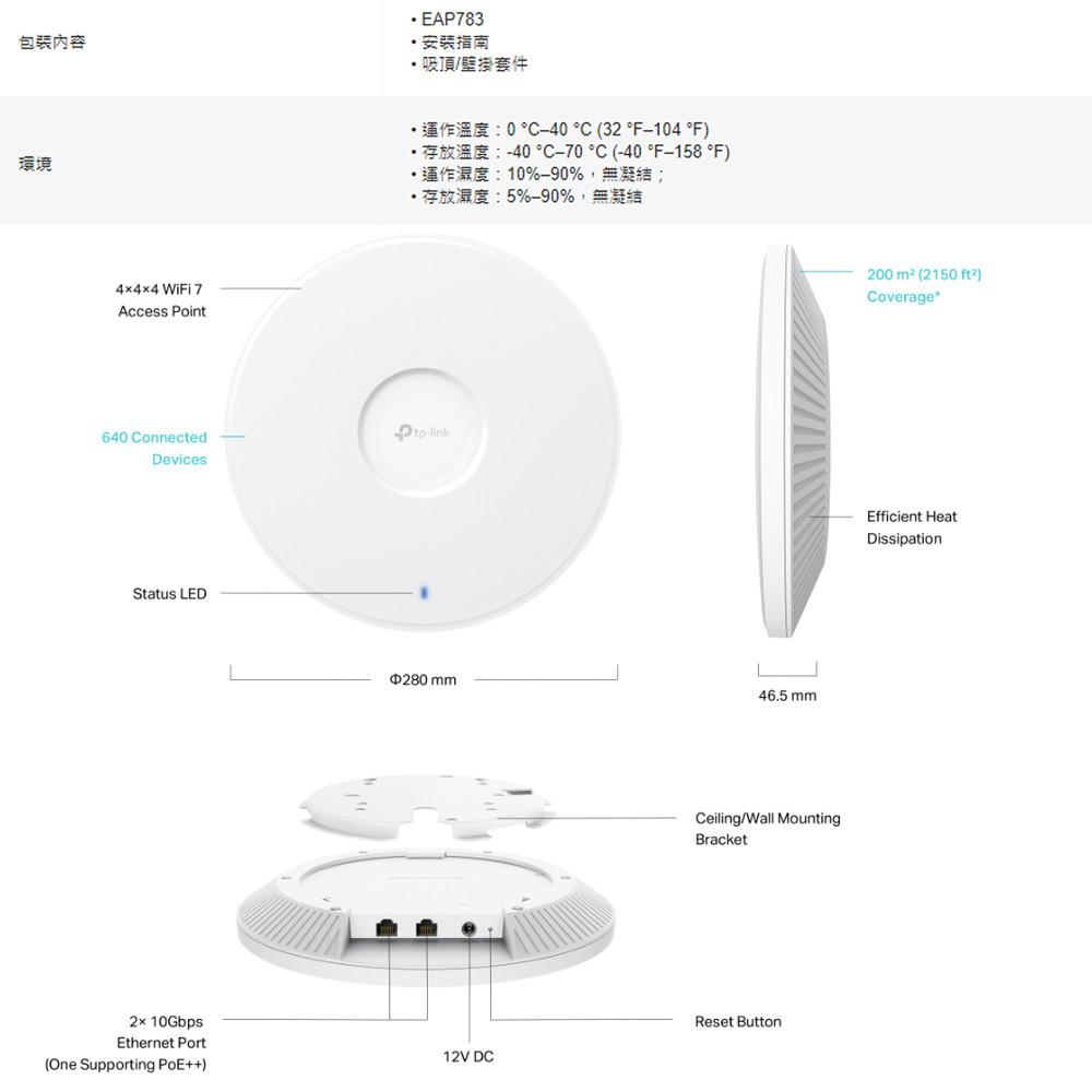 TP-LINK 昌運監視器 Omada EAP783 BE22000 吸頂式三頻 Wi-Fi 7 基地台-細節圖6
