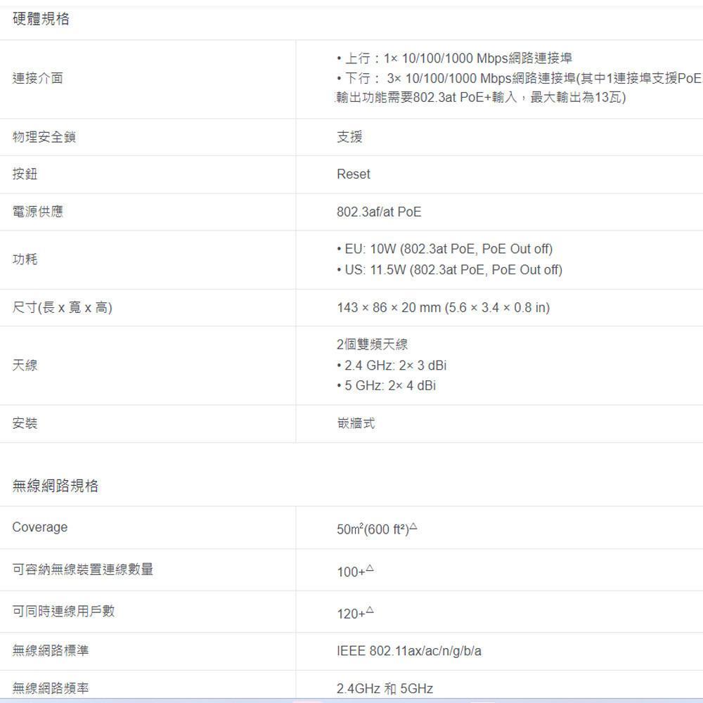 TP-LINK 昌運監視器 Omada EAP615-Wall AX1800 WiFi 6 嵌牆式無線基地台-細節圖3