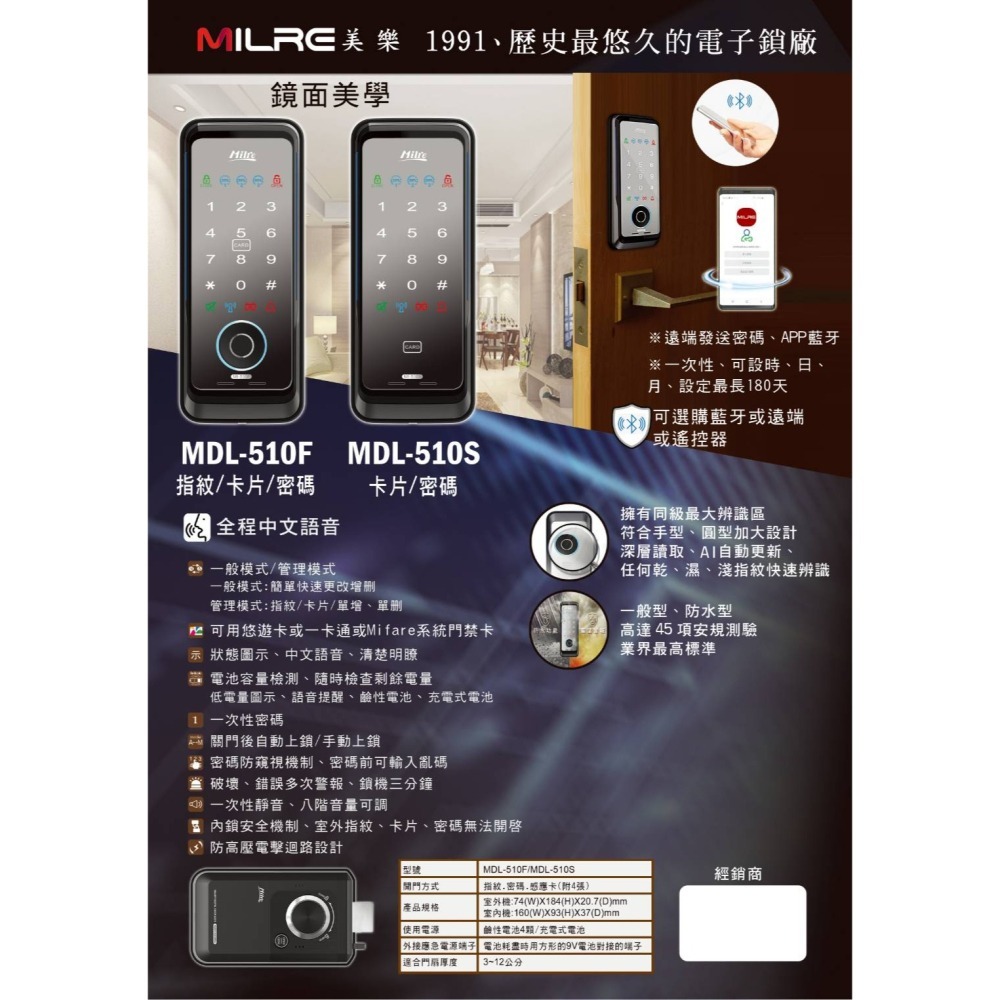 昌運監視器 Milre 美樂 MDL-510S 二合一密碼/卡片智能電子門鎖 輔助鎖(請來電洽詢)-細節圖2