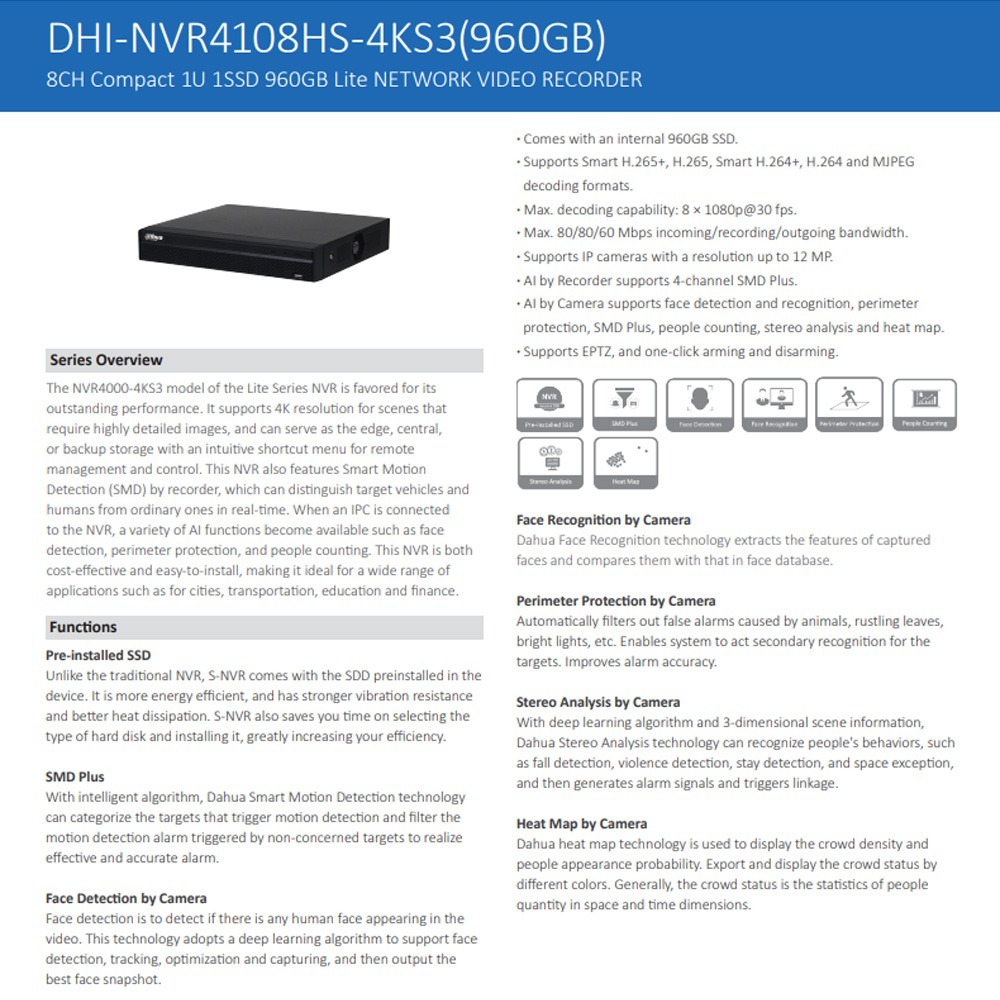 昌運監視器 大華 DHI-NVR4108HS-4KS3 8路 4k NVR監控主機-細節圖2