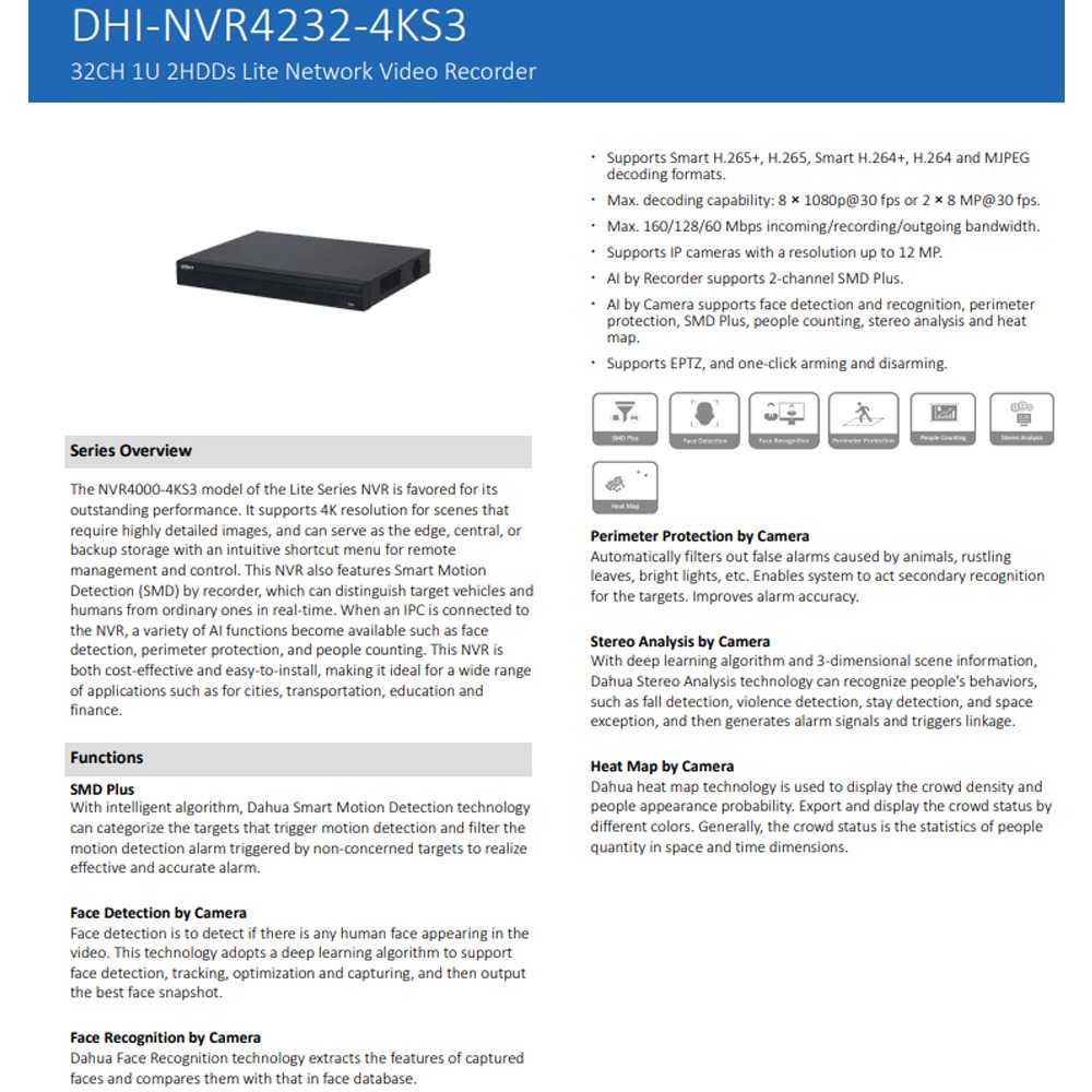 昌運監視器 大華 DHI-NVR4232-4KS3 32路 1U 2HDD Lite 網路錄影主機-細節圖2