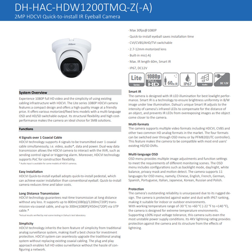 昌運監視器 大華 DH-HAC-HDW1200TMQN-Z-A 200萬畫素 HDCVI 紅外線半球型攝影機-細節圖2
