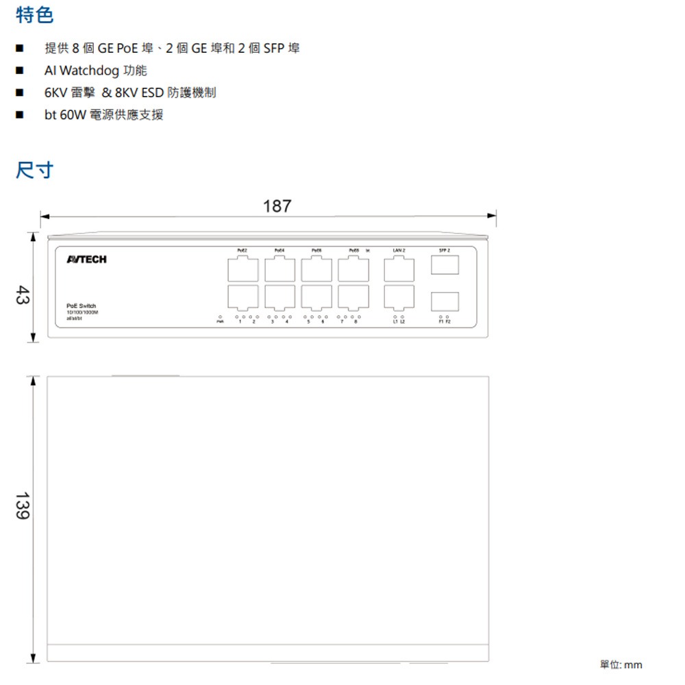 昌運監視器 AVTECH 陞泰 DGS8220PG PoE 網路交換機 (請來電洽詢)-細節圖3