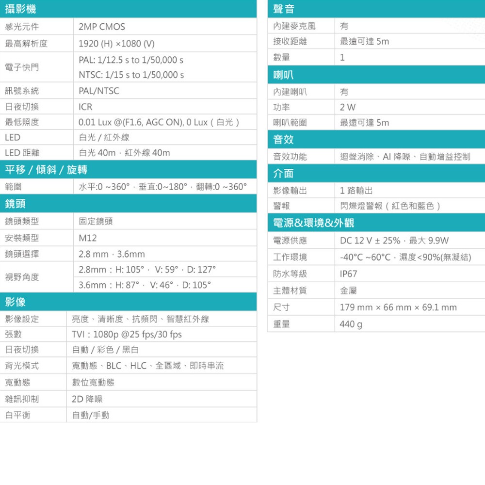 昌運監視器 DJS-2T17LXTS 200萬畫素 內建麥克風 雙向對講警報槍型攝影機-細節圖2