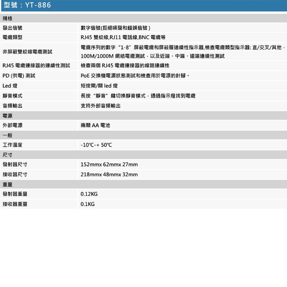昌運監視器 YT-886 識別電纜100米/1000米 支持靜音模式 多功能尋線器-細節圖2