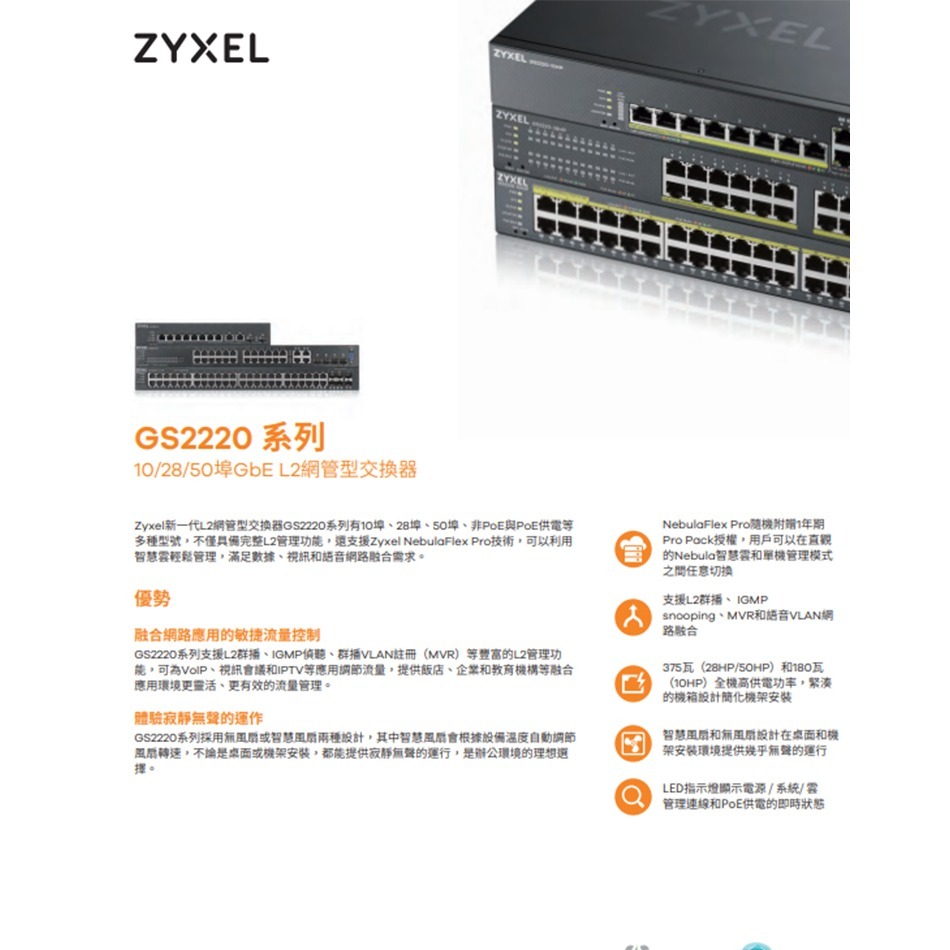 昌運監視器 ZYXEL 合勤 GS2220-28(MIT) 24埠GbE L2交換器-細節圖3