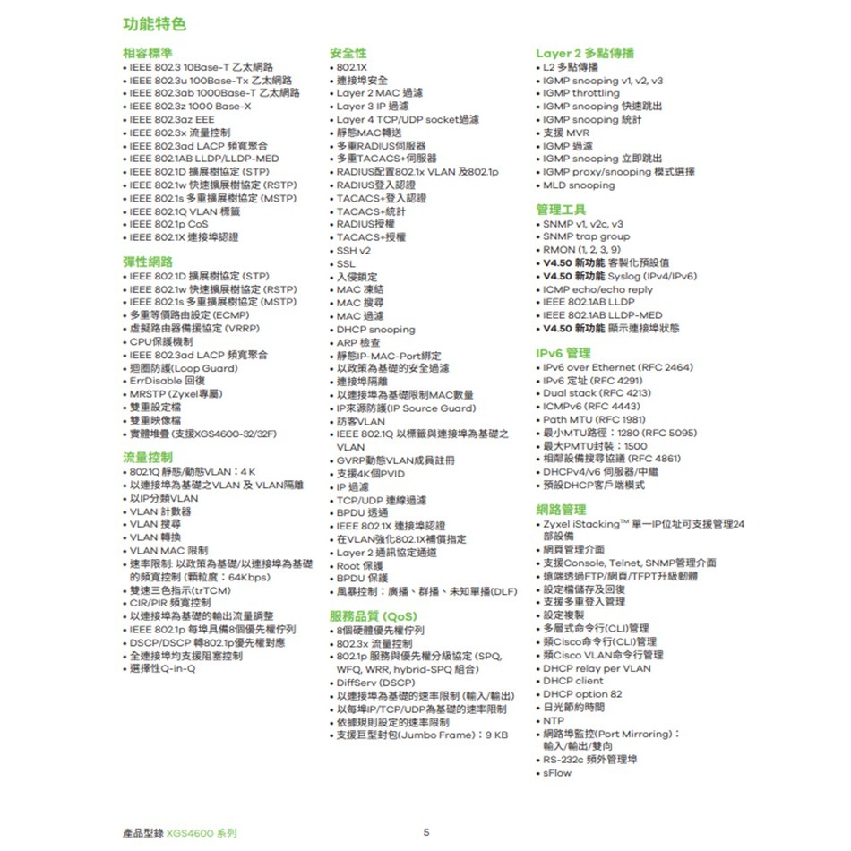 昌運監視器 ZYXEL 合勤 XGS4600-52F 48埠GbE L3匯聚交換器-細節圖7