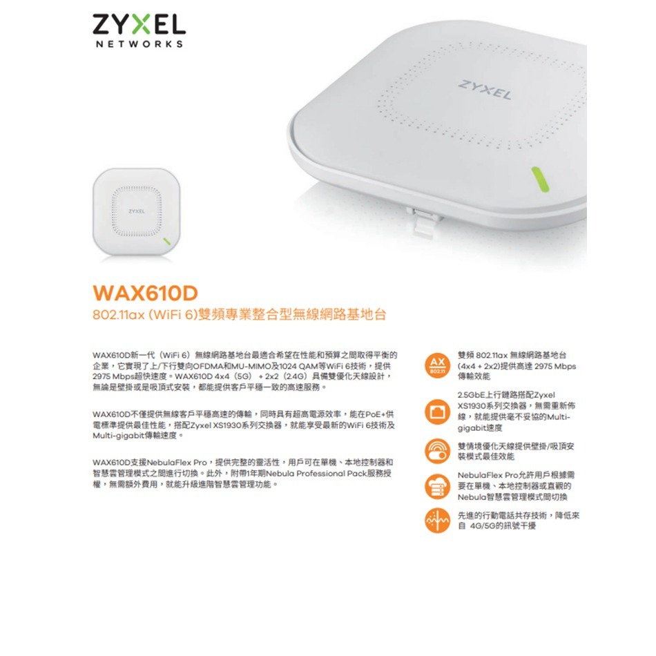 昌運監視器 ZYXEL 合勤 WAX610D(MIT) AX3000 WiFi 6雙頻無線網路基地台-細節圖4