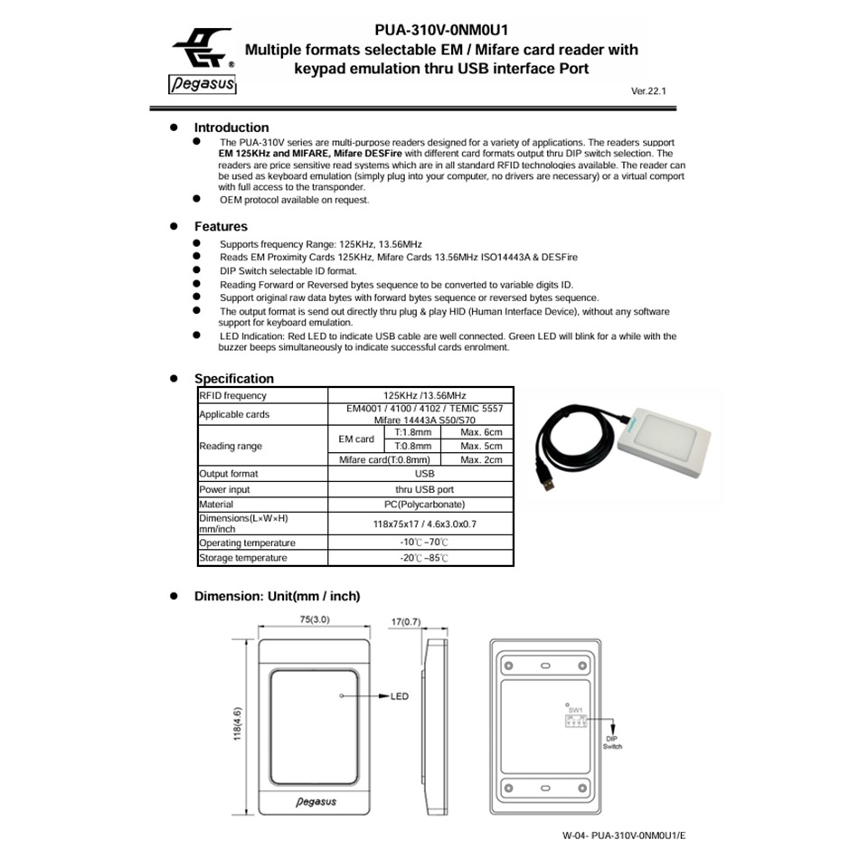 昌運監視器 PONGEE Pegasus PUA-310V-0NM0U1 桌上型EM&Mifare讀頭-細節圖2