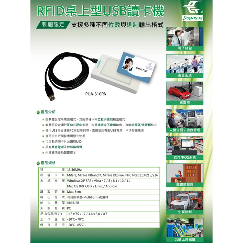 昌運監視器 PONGEE Pegasus PUA-310PA RFID桌上型USB讀卡機-細節圖2