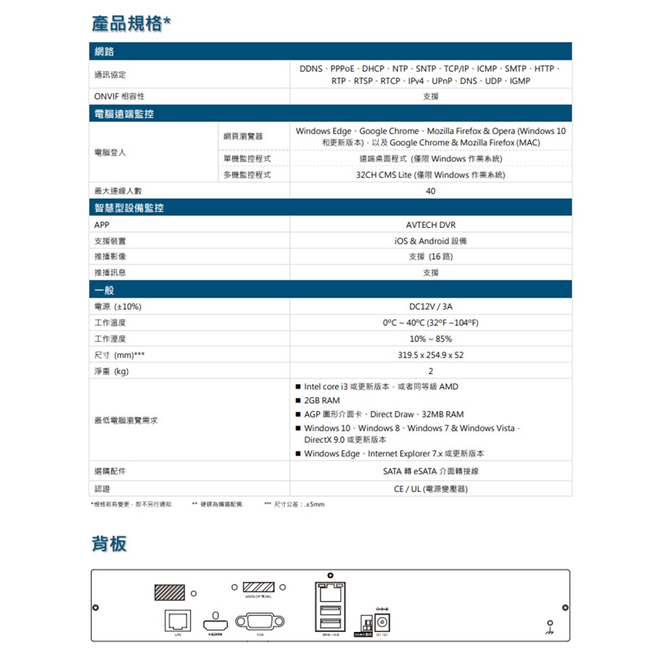 昌運監視器 AVTECH陞泰組合 DGH2114BX-U1 16路 主機+DGM2203SVT 2MP 半球攝影機*16-細節圖3