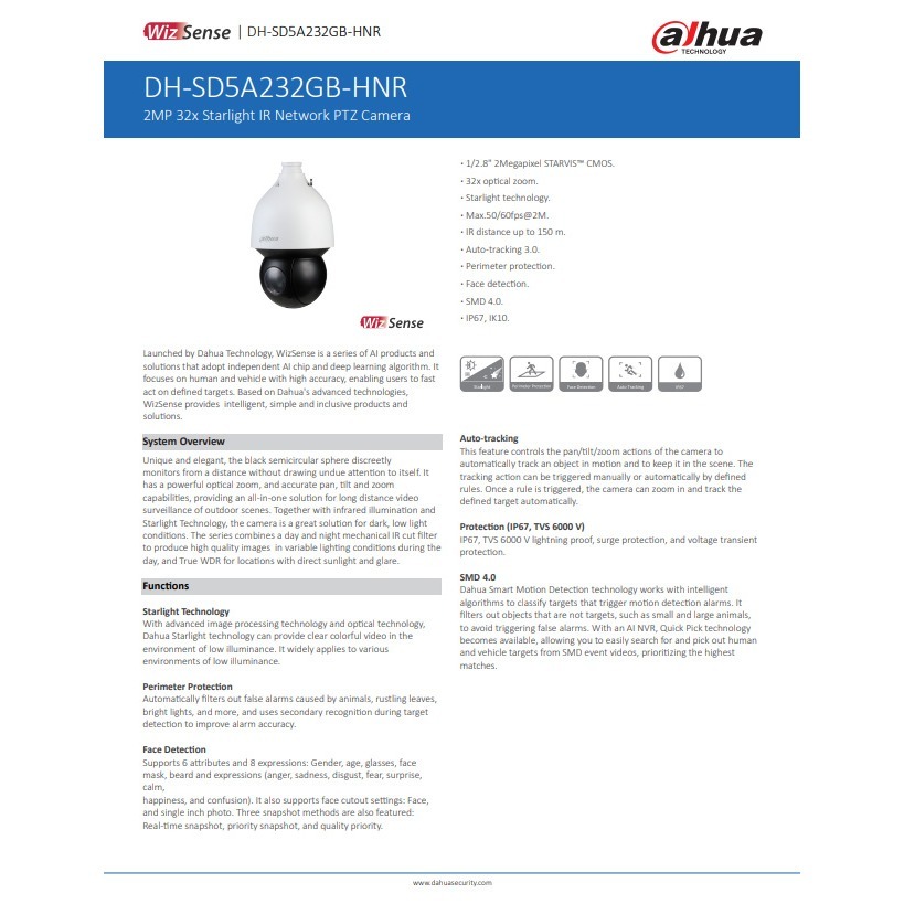 昌運監視器 大華 DH-SD5A232GB-HNR 200萬畫素 32倍 星光級攝影機 紅外線距離150公尺 星光技術-細節圖2