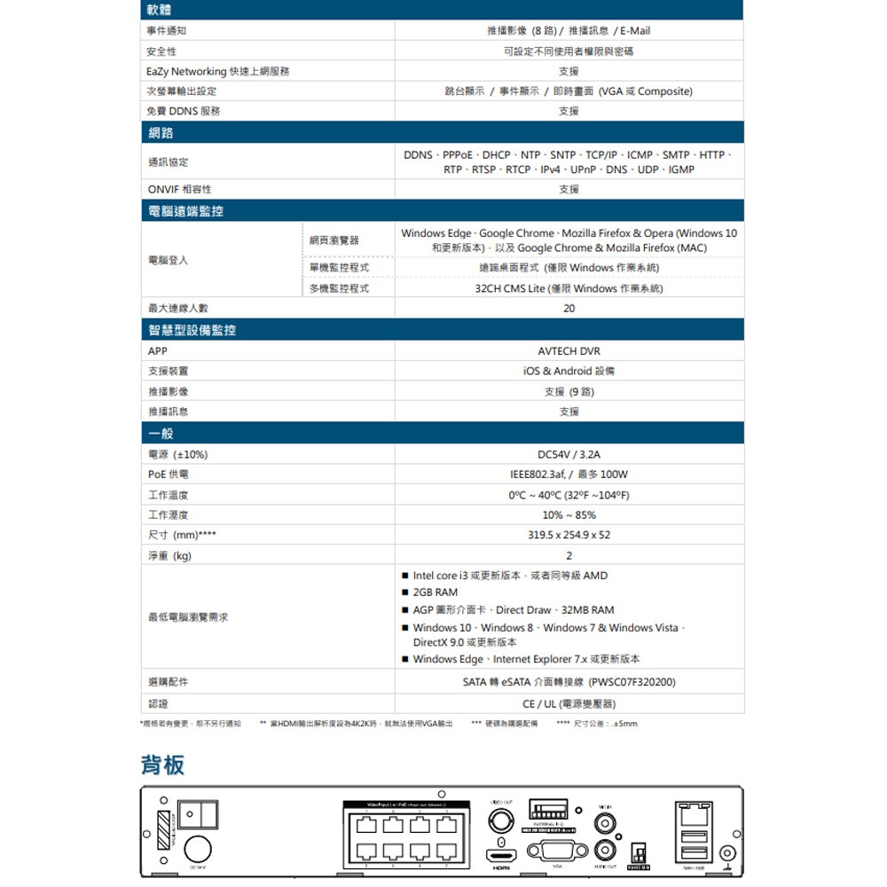 昌運監視器 AVTECH陞泰 AVH2109AIX-U1 IP 網路型錄影主機 AI智慧偵測 9路 (請來電洽詢)-細節圖3