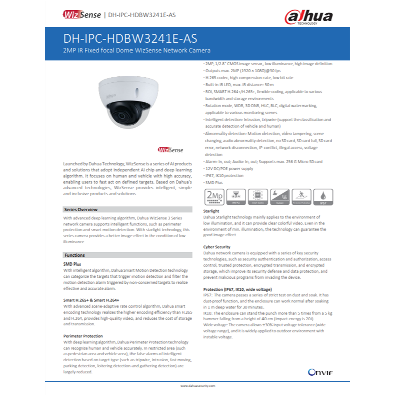 昌運監視器 大華 DH-IPC-HDBW3241E-AS 200萬畫素 2MP紅外線定焦半球網路攝影機 紅外線50公尺-細節圖2