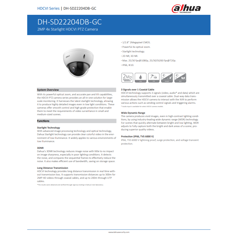 昌運監視器 大華 DH-SD22204DB-GC  200萬畫素 2MP 4倍光學變焦 HDCVI PTZ攝影機星光技術-細節圖2