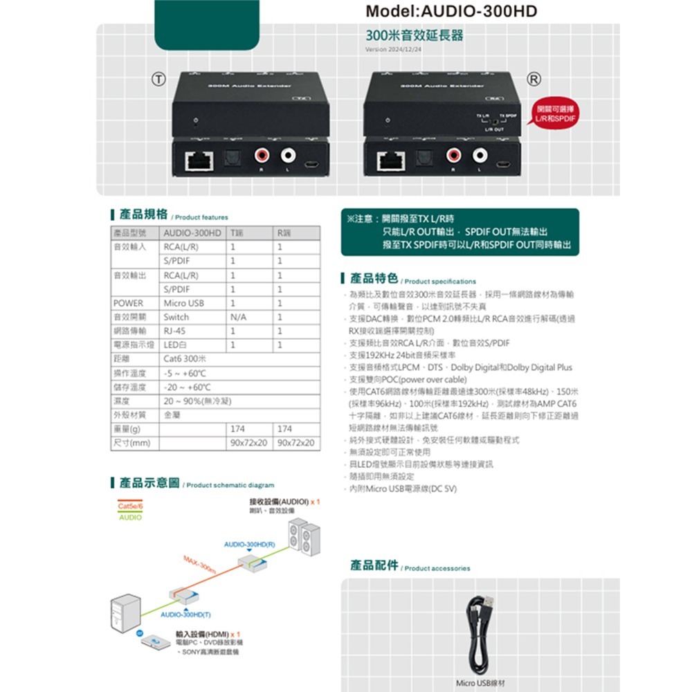 昌運監視器 AUDIO-300HD 300米音效延長器-細節圖2