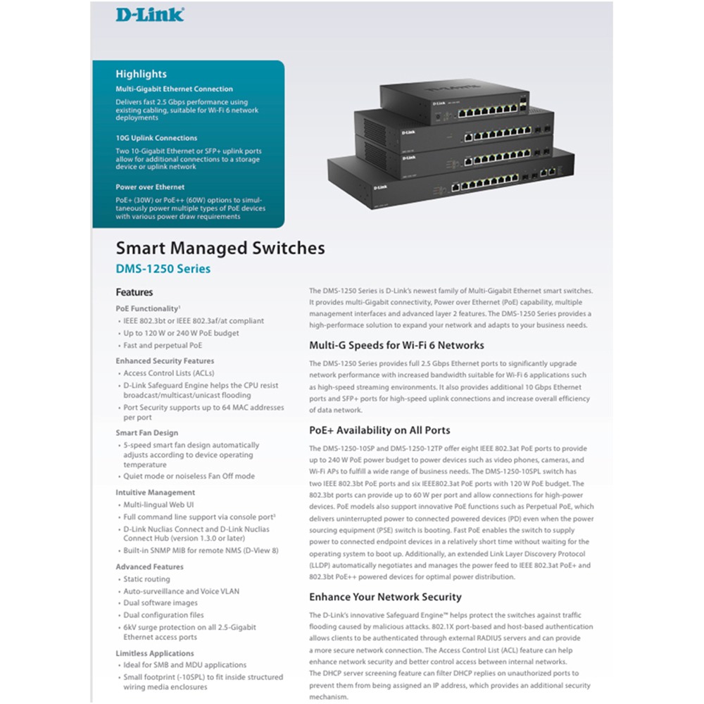 昌運監視器 D-LINK友訊 DMS-1250-10SPL L2 Multi-Gigabit多速率智慧網管PoE交換器-細節圖2