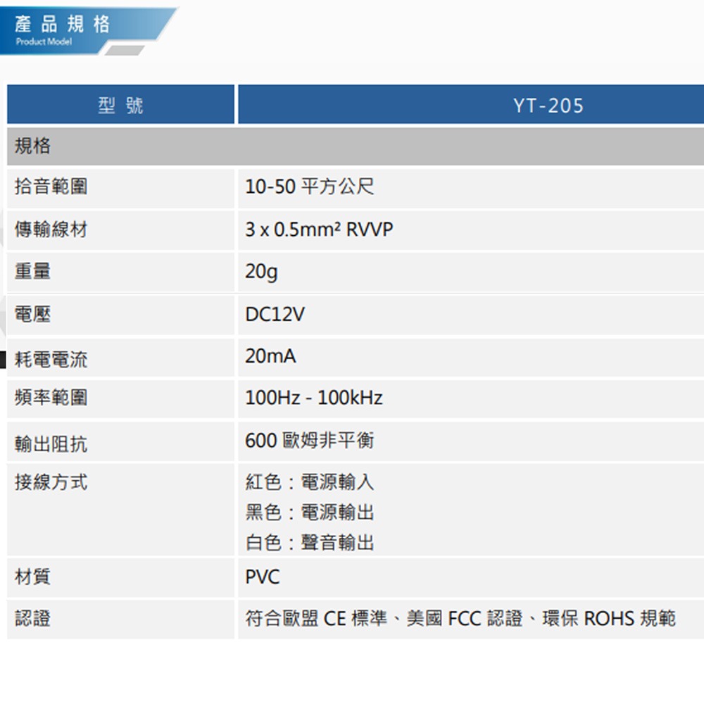 昌運監視器 YT-205 監視器收音麥克風 體積輕巧 含DC12V 2A 電源-細節圖2