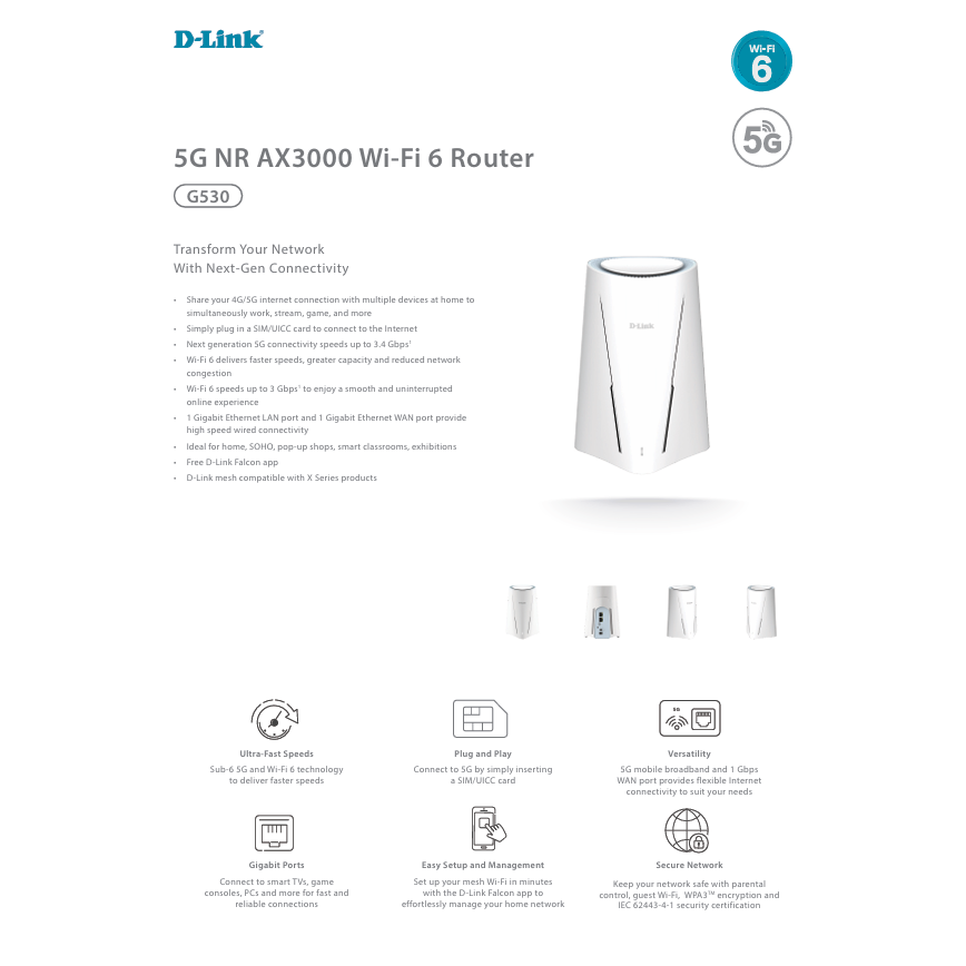 昌運監視器 D-LINK 友訊 G530 5G NR AX3000 Wi-Fi 6 無線路由器 G530-細節圖2