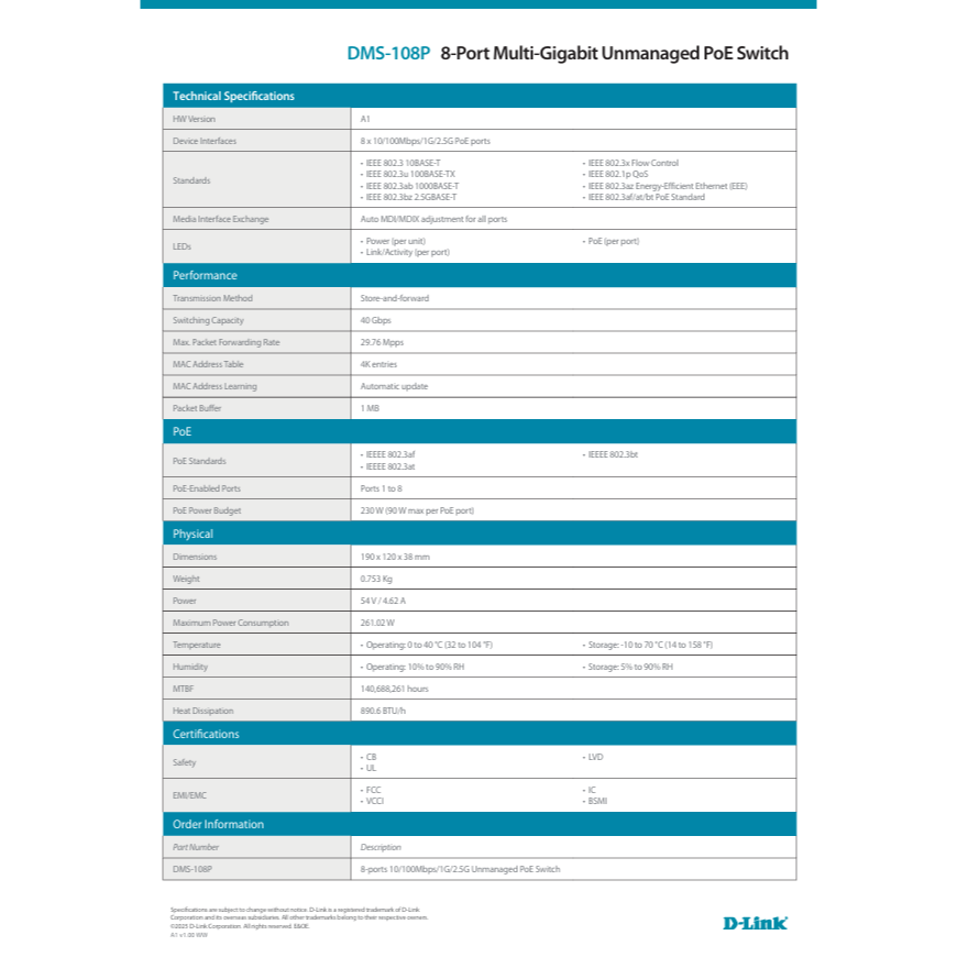 昌運監視器 D-LINK 友訊 DMS-108P 8埠無網管多網速交換器-細節圖3