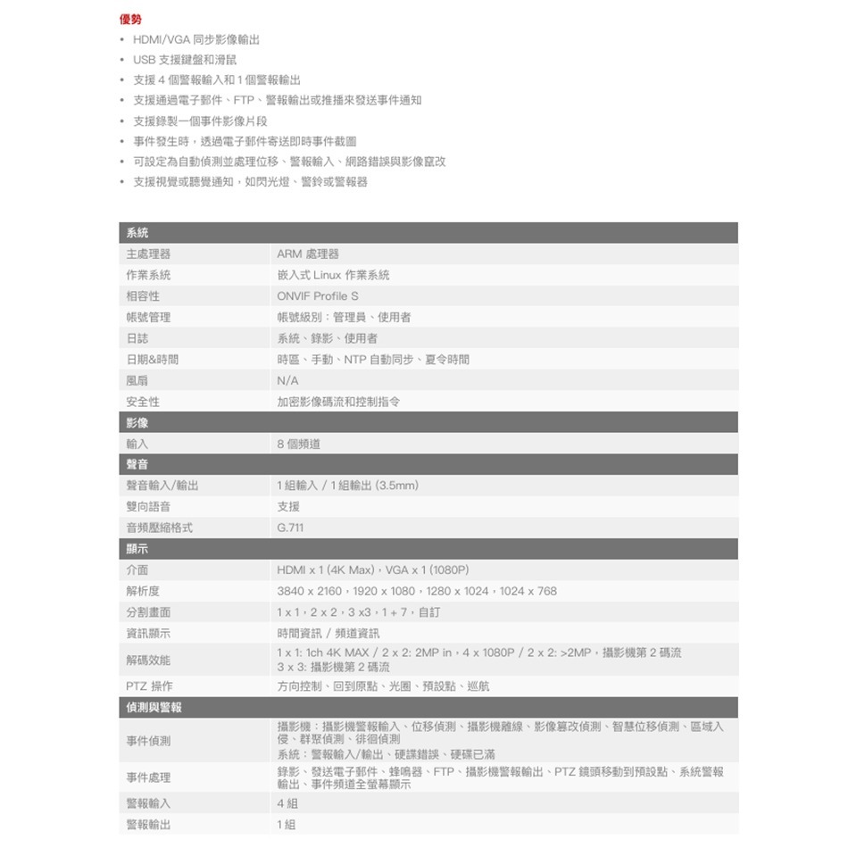 昌運監視器 Honeywell HN35080100N 8CH H.265 NVR 網路錄影主機-細節圖3