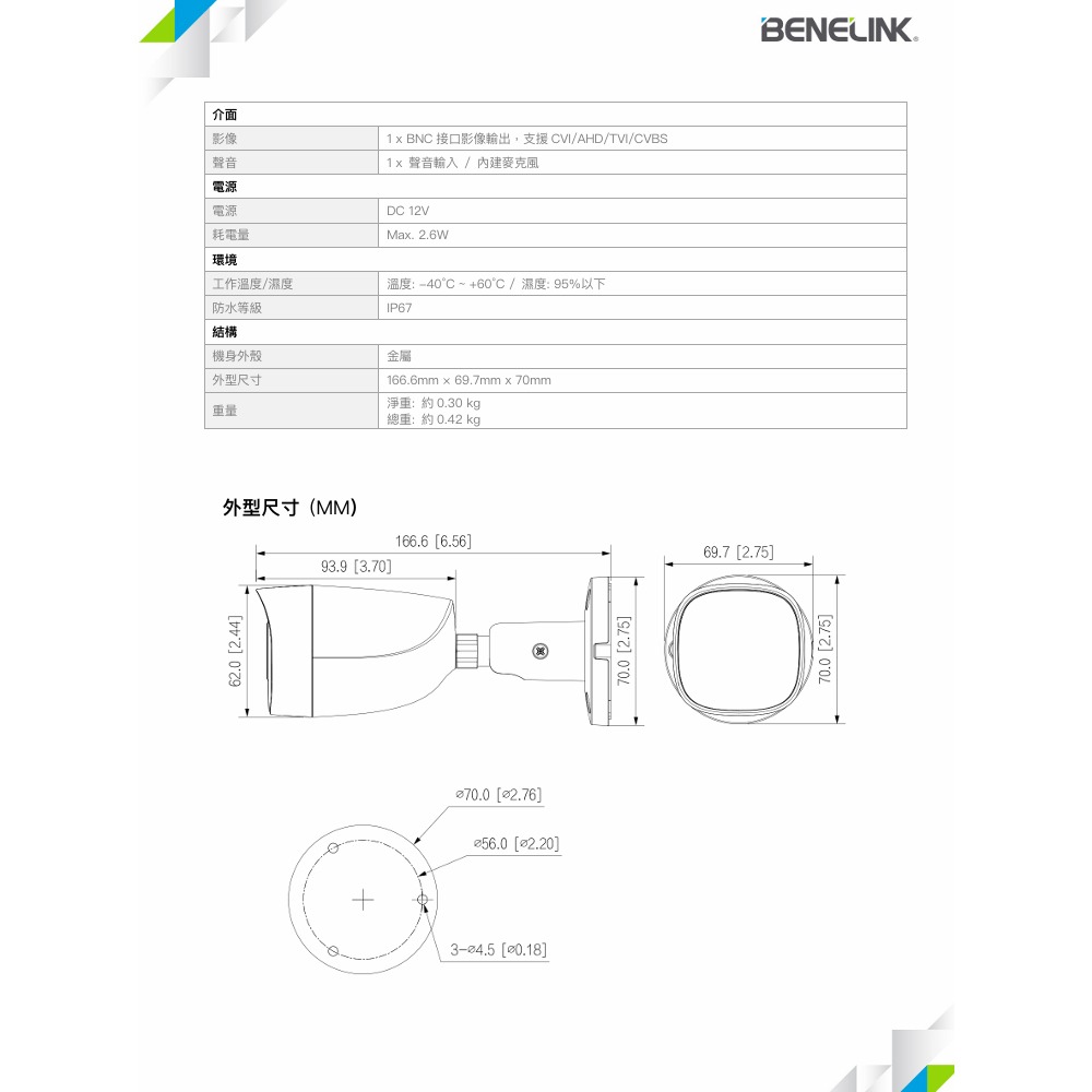 昌運監視器 欣永成 BENELINK BLC2417DM 1080P類比高清攝影機 智慧雙光20公尺-細節圖4