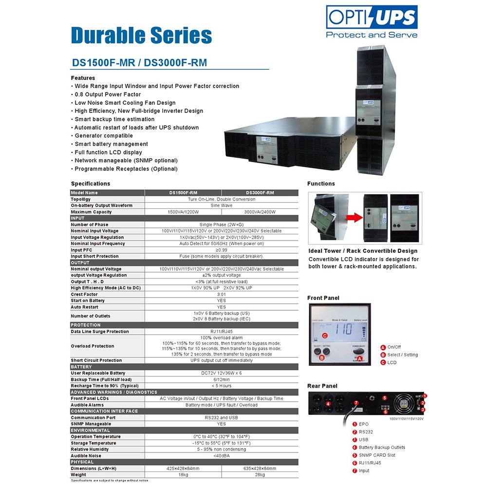 昌運監視器 OPTI-UPS蓄源 DS3000F-RM 110V 持久型在線機架式不斷電系統 3000VA/2400W-細節圖2
